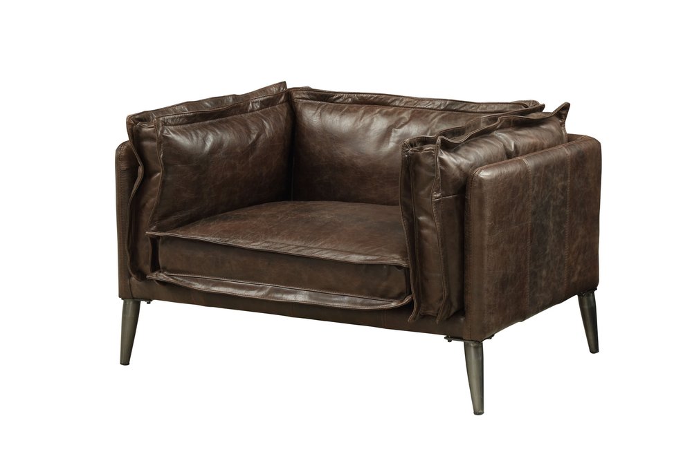 47" Brown and Black Top Grain Leather Chair and a Half HomeRoots