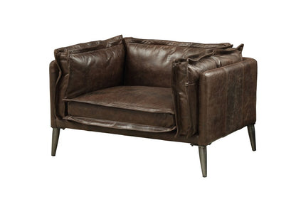 47" Brown and Black Top Grain Leather Chair and a Half HomeRoots