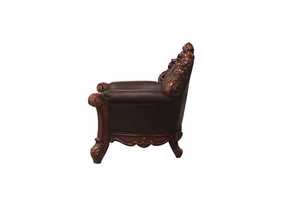 48" Dark Brown Faux Leather Tufted Chesterfield Chair And Toss Pillow HomeRoots