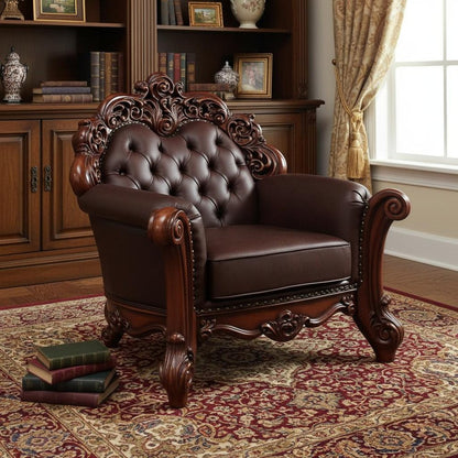 48" Dark Brown Faux Leather Tufted Chesterfield Chair And Toss Pillow HomeRoots