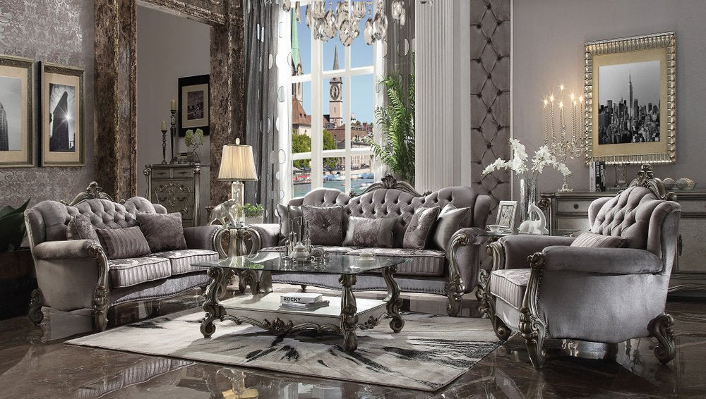 44" Gray and Platinum Velvet Floral Tufted Club Chair And Toss Pillow HomeRoots