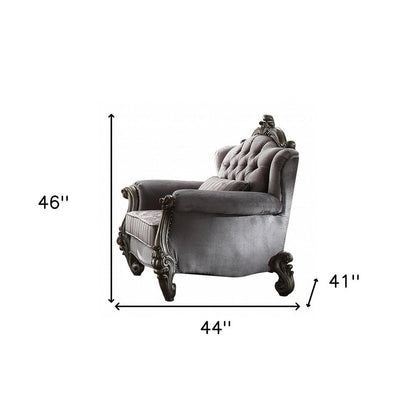 44" Gray and Platinum Velvet Floral Tufted Club Chair And Toss Pillow HomeRoots