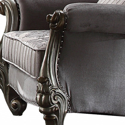 44" Gray and Platinum Velvet Floral Tufted Club Chair And Toss Pillow HomeRoots