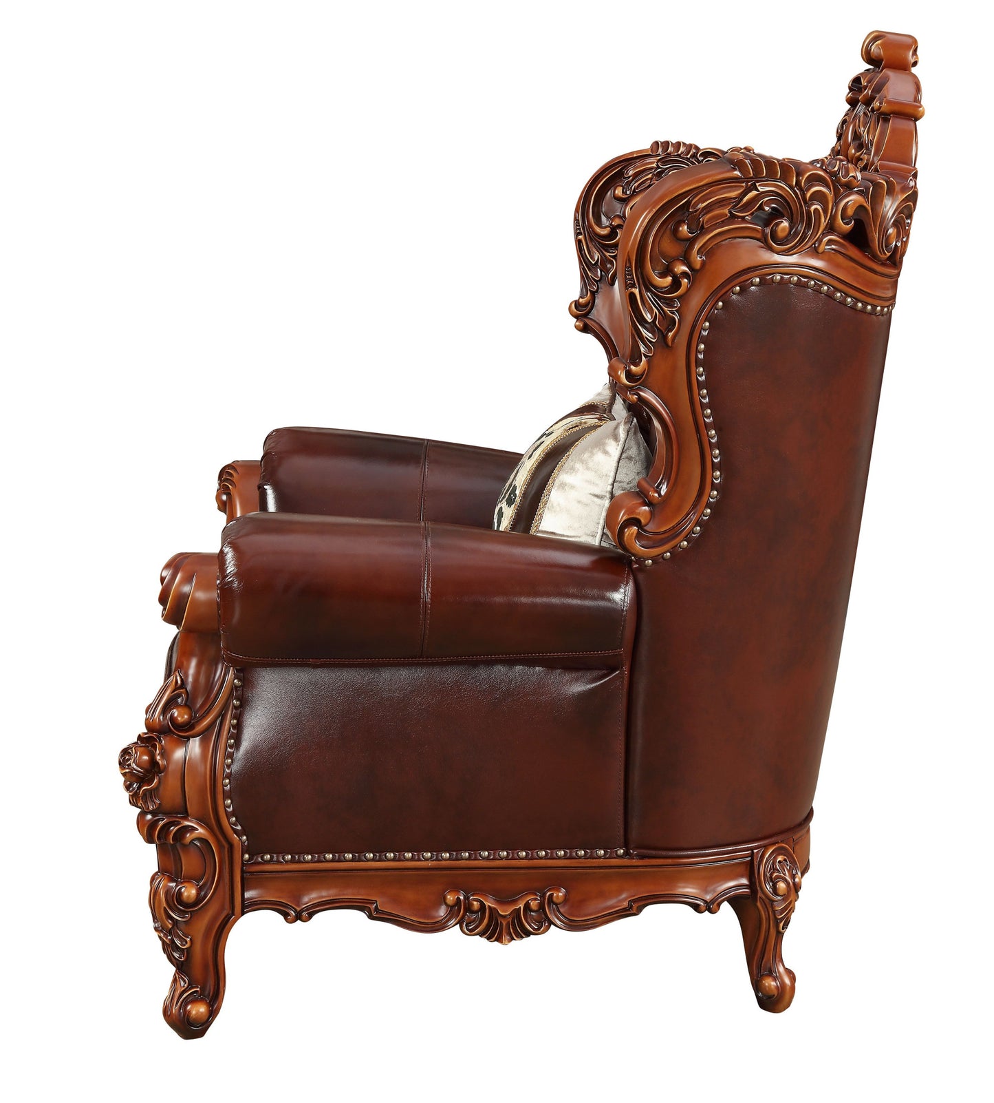 46" Dark Brown and Chocolate Faux Leather Tufted Wingback Chair