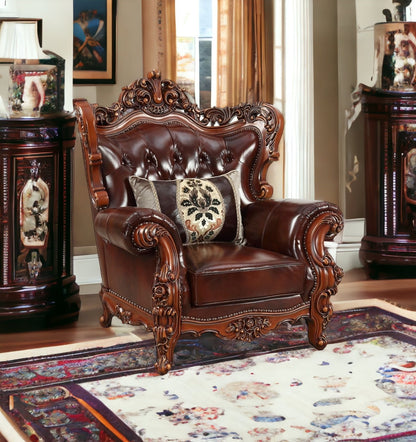 46" Dark Brown and Chocolate Faux Leather Tufted Wingback Chair