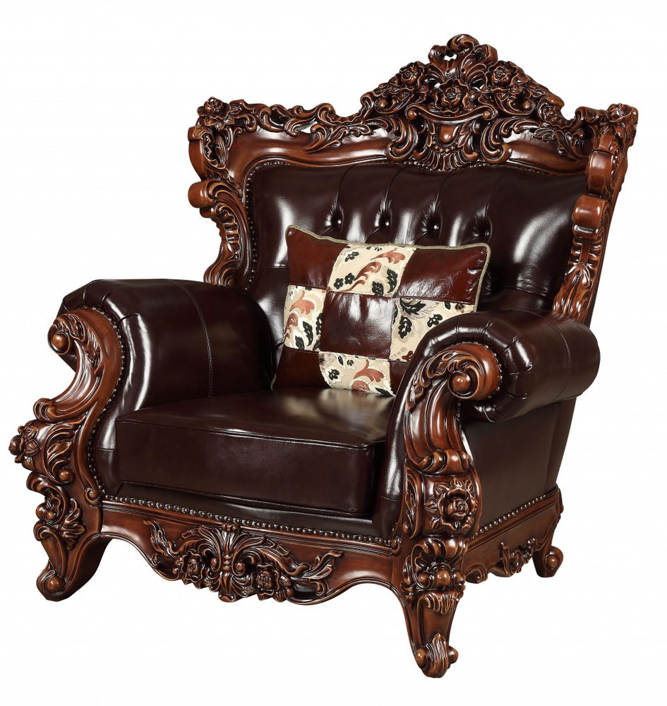 50" Espresso Faux Leather Tufted Wingback Chair And Toss Pillow HomeRoots