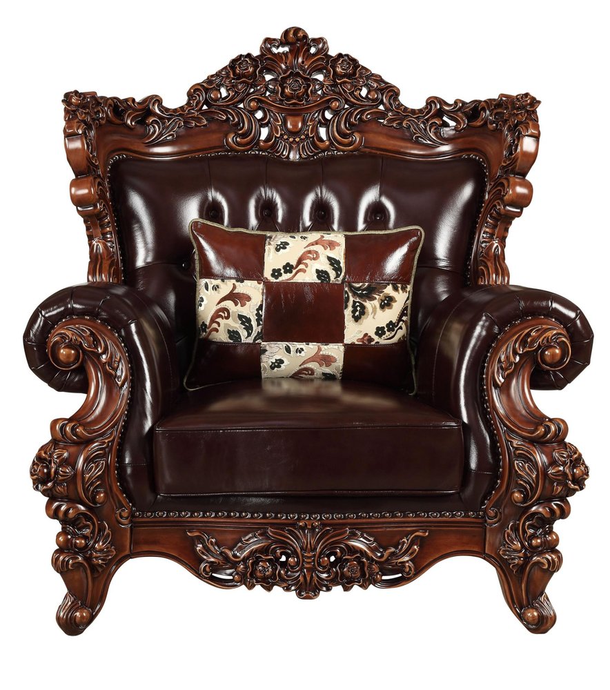 50" Espresso Faux Leather Tufted Wingback Chair And Toss Pillow HomeRoots
