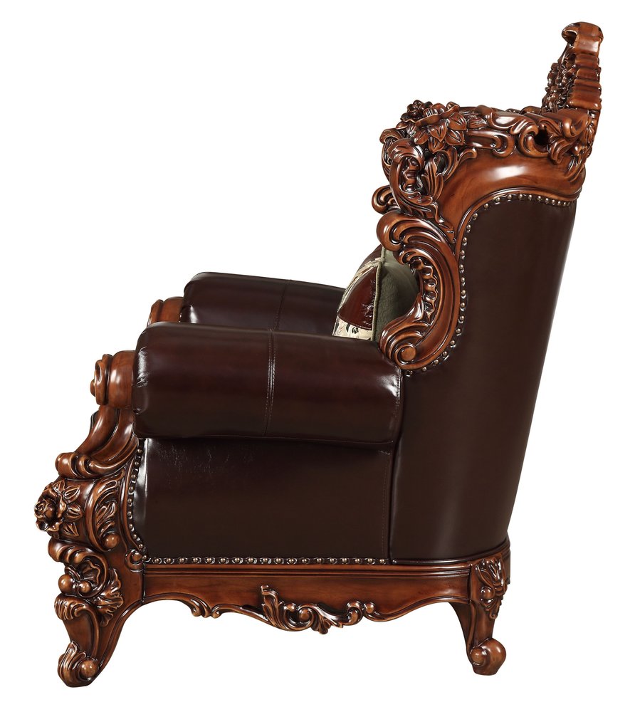 50" Espresso Faux Leather Tufted Wingback Chair And Toss Pillow HomeRoots