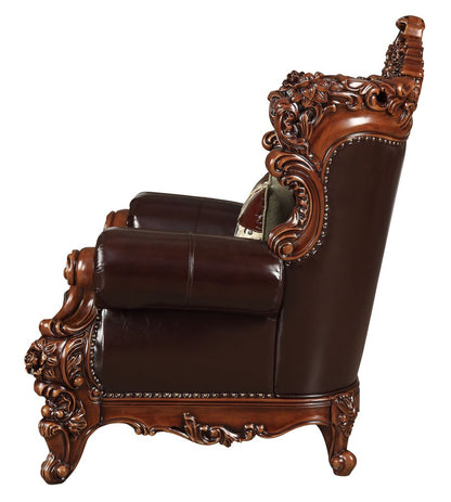 50" Espresso Faux Leather Tufted Wingback Chair And Toss Pillow HomeRoots
