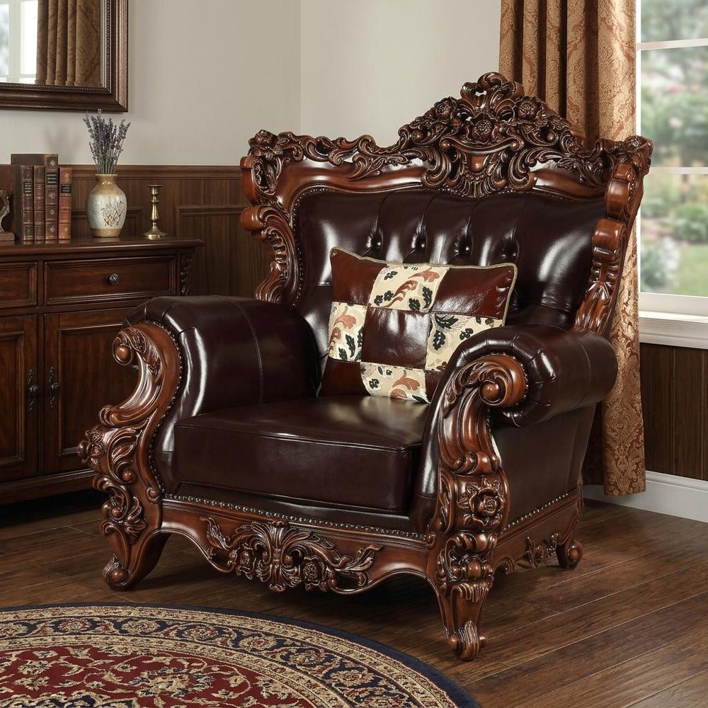 50" Espresso Faux Leather Tufted Wingback Chair And Toss Pillow HomeRoots
