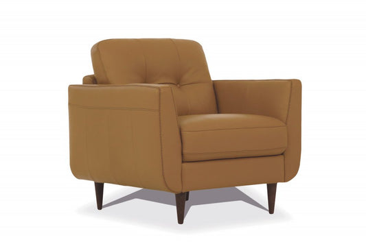 35" Camel and Black Genuine Leather Tufted Arm Chair HomeRoots