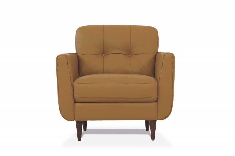 35" Camel and Black Genuine Leather Tufted Arm Chair HomeRoots