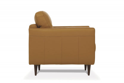 35" Camel and Black Genuine Leather Tufted Arm Chair HomeRoots