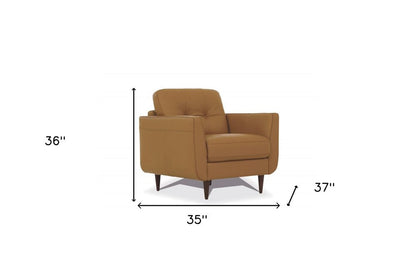 35" Camel and Black Genuine Leather Tufted Arm Chair HomeRoots