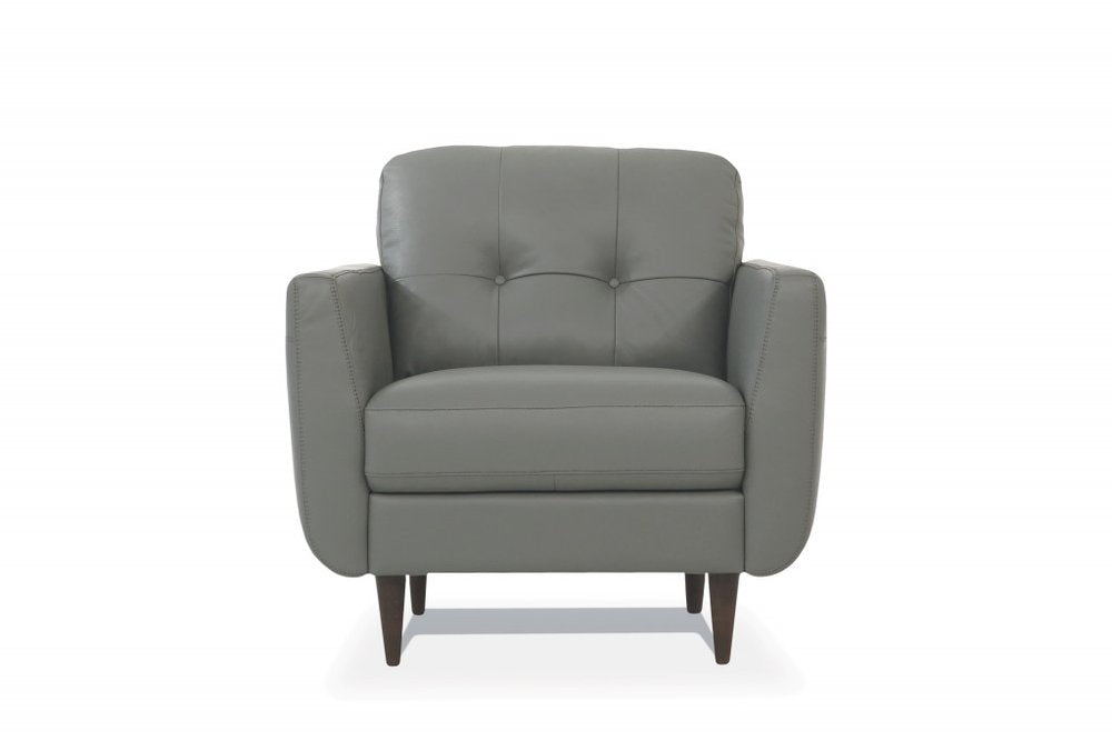 35" Gray and Black Genuine Leather Tufted Arm Chair HomeRoots