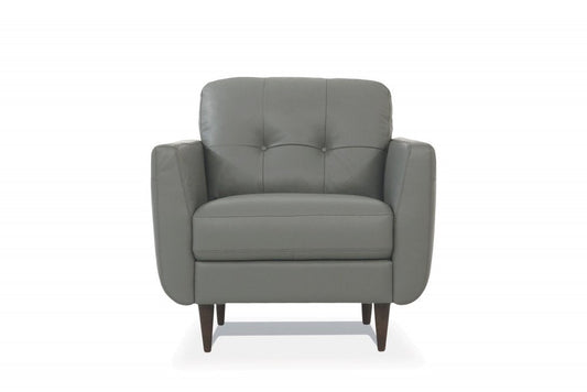 35" Gray and Black Genuine Leather Tufted Arm Chair HomeRoots