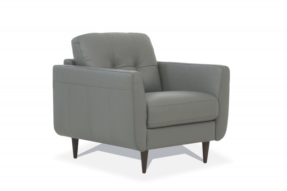 35" Gray and Black Genuine Leather Tufted Arm Chair HomeRoots