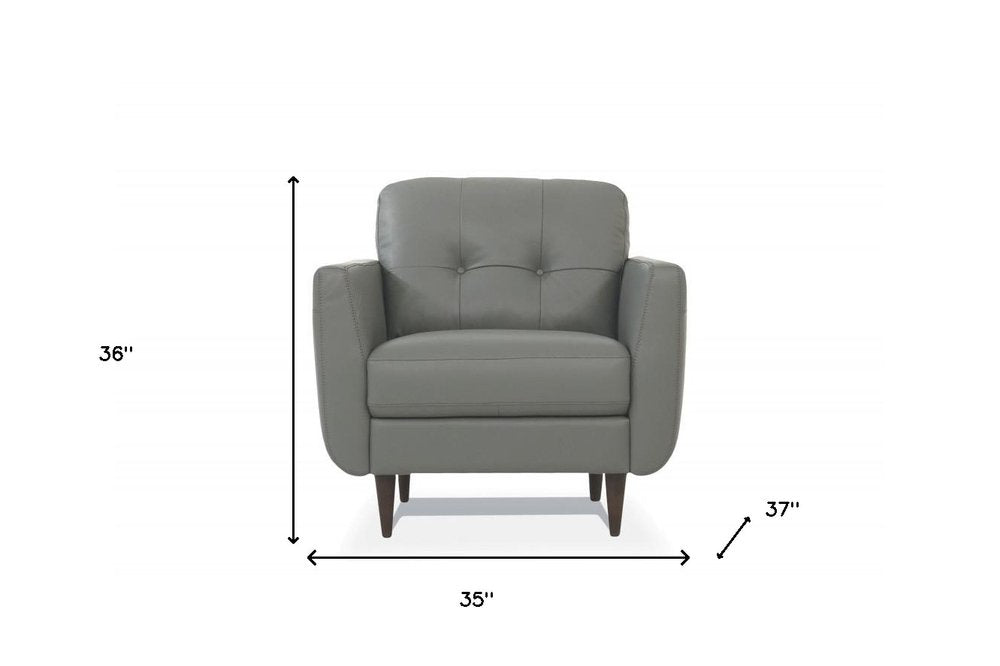 35" Gray and Black Genuine Leather Tufted Arm Chair HomeRoots