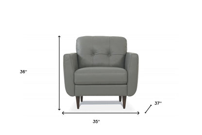 35" Gray and Black Genuine Leather Tufted Arm Chair HomeRoots