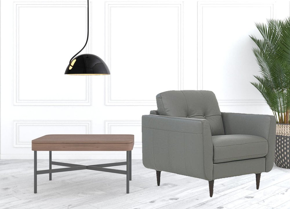 35" Gray and Black Genuine Leather Tufted Arm Chair HomeRoots