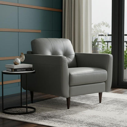 35" Gray and Black Genuine Leather Tufted Arm Chair HomeRoots