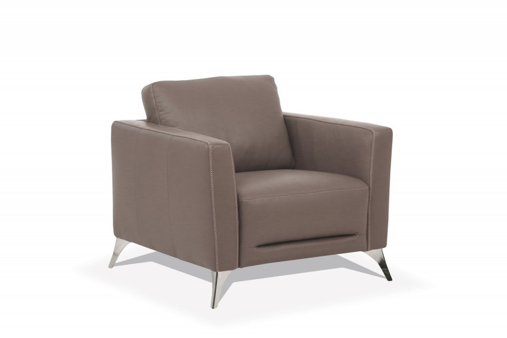 35" Taupe and Black Genuine Leather Arm Chair HomeRoots