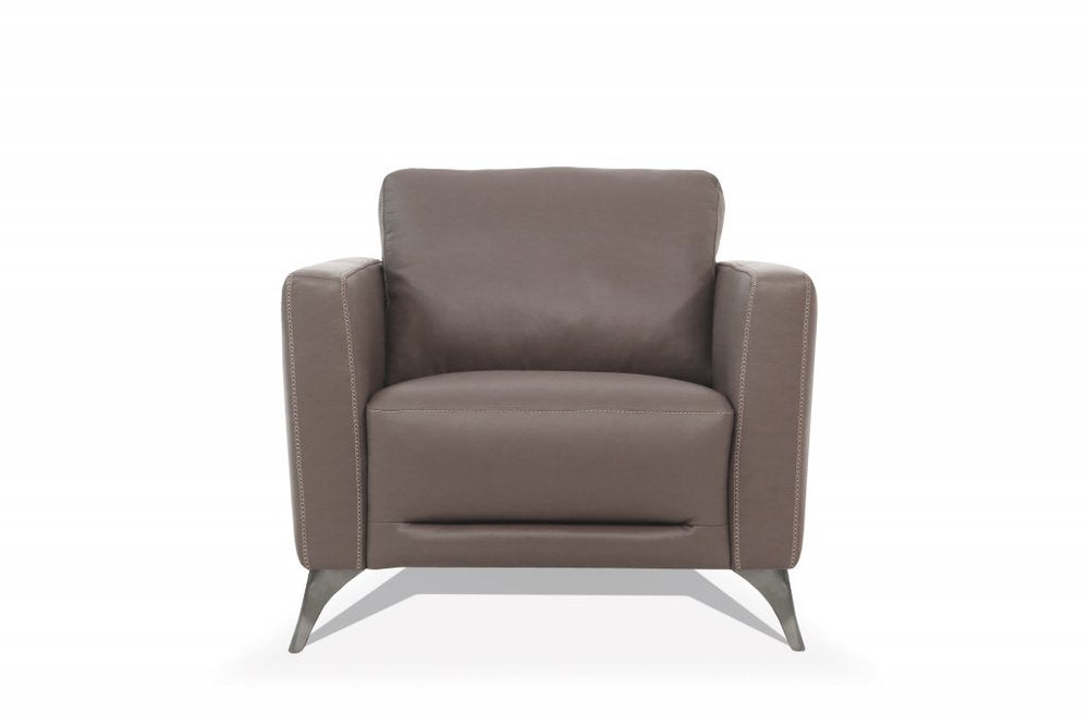 35" Taupe and Black Genuine Leather Arm Chair HomeRoots
