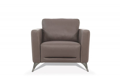 35" Taupe and Black Genuine Leather Arm Chair HomeRoots