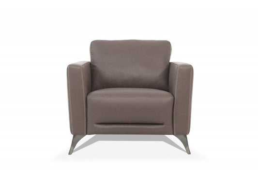 35" Taupe and Black Genuine Leather Arm Chair