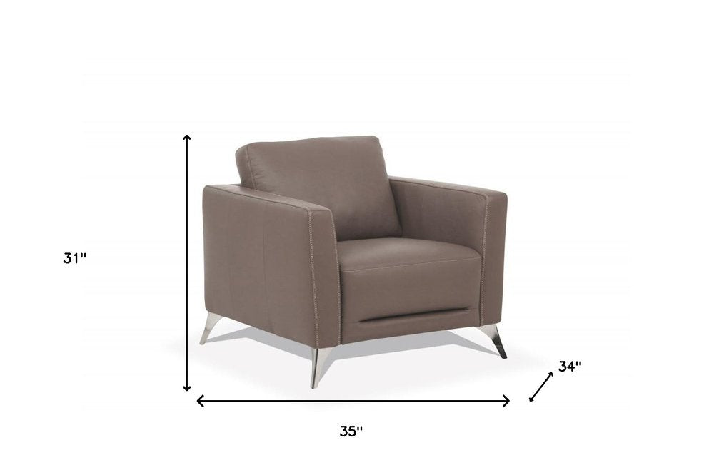 35" Taupe and Black Genuine Leather Arm Chair HomeRoots