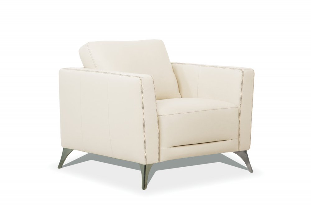 35" Cream and Black Genuine Leather Arm Chair HomeRoots