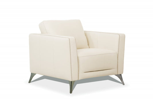 35" Cream and Black Genuine Leather Arm Chair HomeRoots