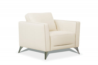 35" Cream and Black Genuine Leather Arm Chair HomeRoots