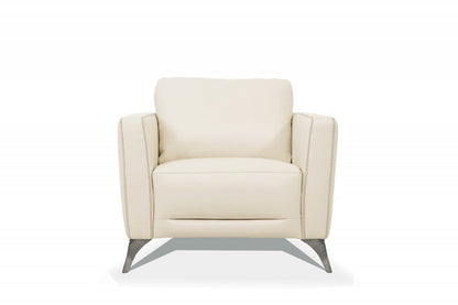 35" Cream and Black Genuine Leather Arm Chair HomeRoots