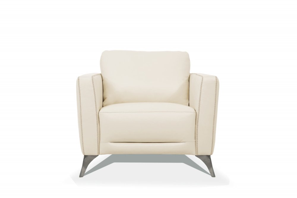 35" Cream and Black Genuine Leather Arm Chair HomeRoots