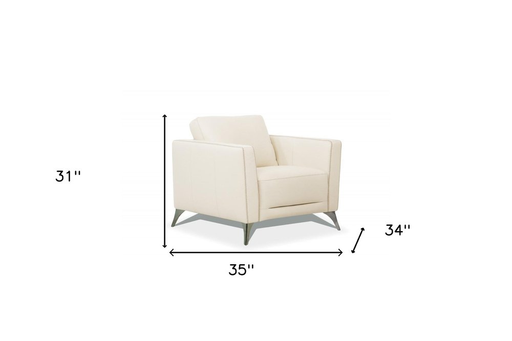 35" Cream and Black Genuine Leather Arm Chair HomeRoots