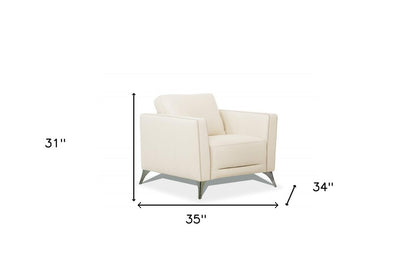 35" Cream and Black Genuine Leather Arm Chair HomeRoots