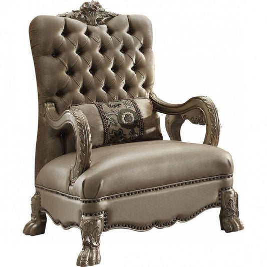 34" Bone and Gold Velvet Tufted Chesterfield Chair And Toss Pillow HomeRoots
