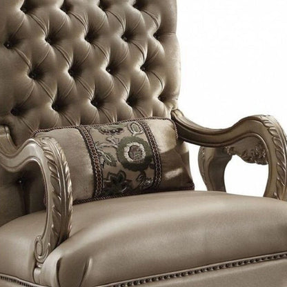 34" Bone and Gold Velvet Tufted Chesterfield Chair And Toss Pillow HomeRoots