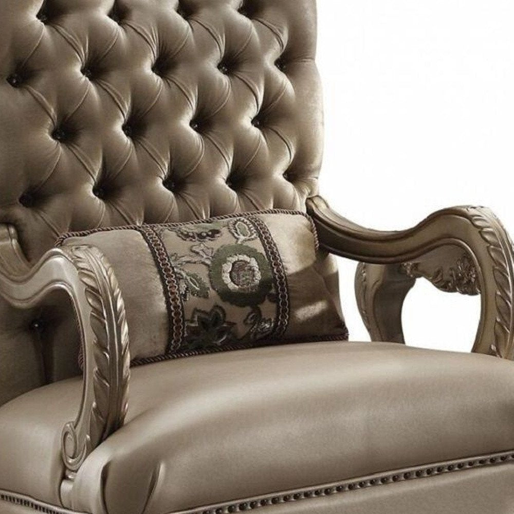 34" Bone and Gold Velvet Tufted Chesterfield Chair And Toss Pillow HomeRoots