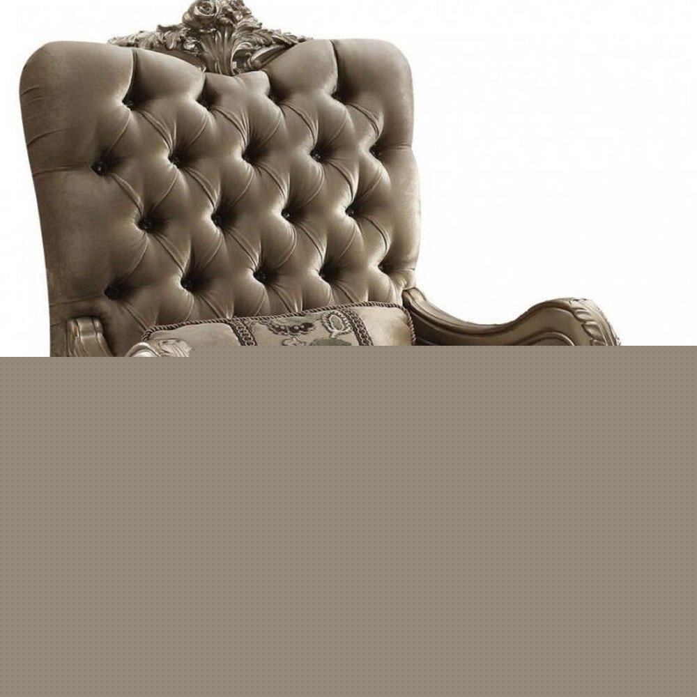 34" Bone and Gold Velvet Tufted Chesterfield Chair And Toss Pillow HomeRoots