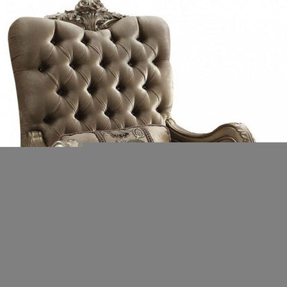 34" Bone and Gold Velvet Tufted Chesterfield Chair And Toss Pillow HomeRoots