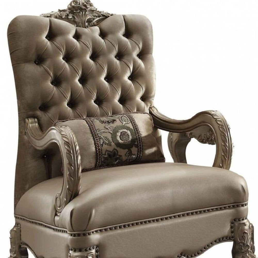 34" Bone and Gold Velvet Tufted Chesterfield Chair And Toss Pillow HomeRoots