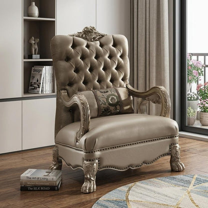 34" Bone and Gold Velvet Tufted Chesterfield Chair And Toss Pillow HomeRoots