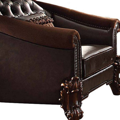 43" Dark Brown Faux Leather Tufted Chesterfield Chair And Toss Pillow HomeRoots