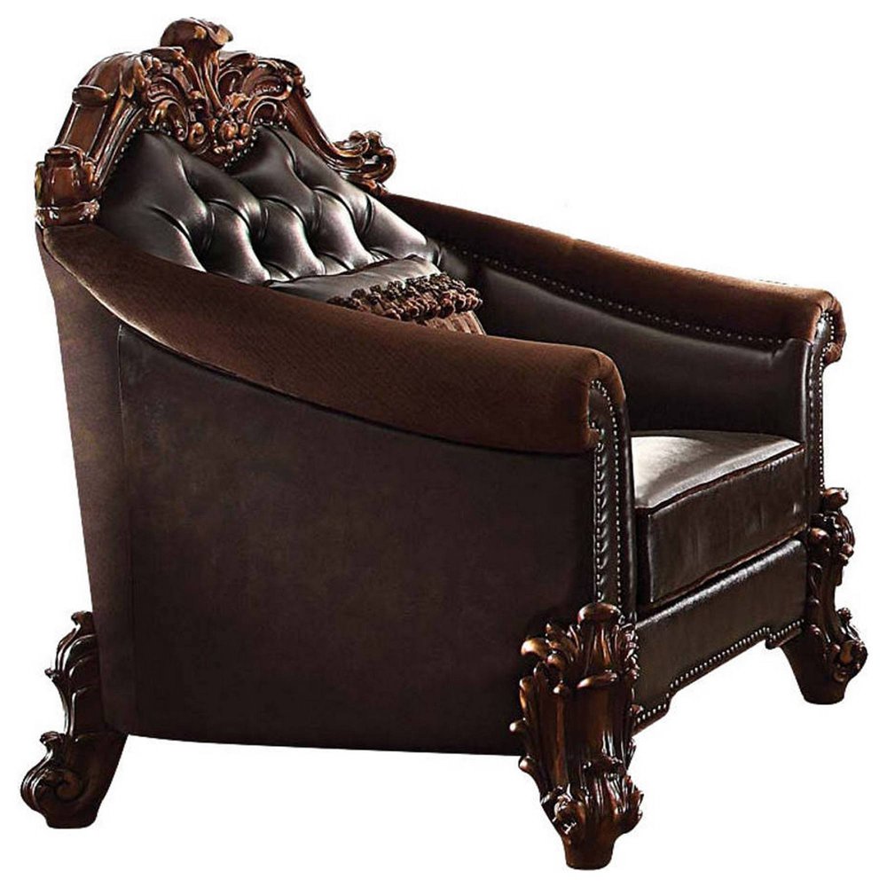 43" Dark Brown Faux Leather Tufted Chesterfield Chair And Toss Pillow HomeRoots