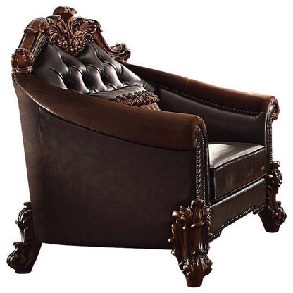 43" Dark Brown Faux Leather Tufted Chesterfield Chair And Toss Pillow HomeRoots
