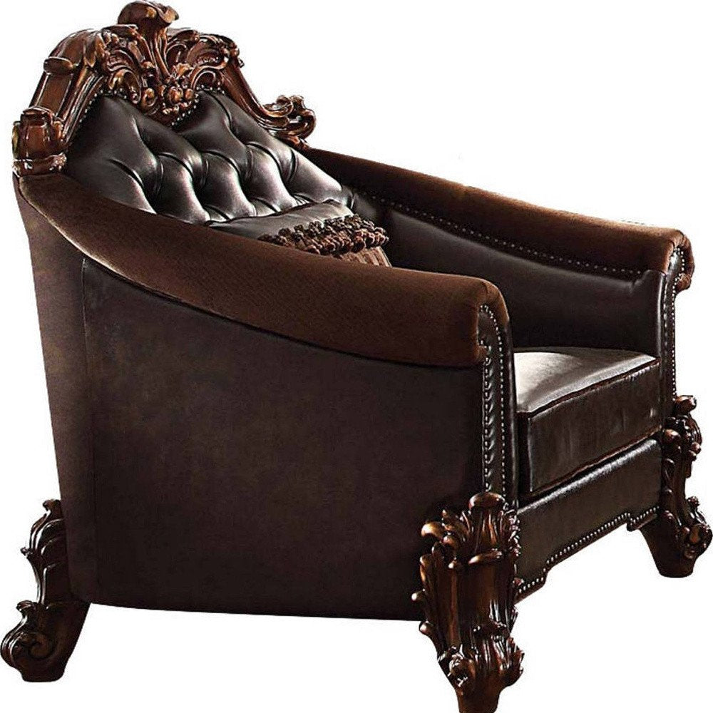 43" Dark Brown Faux Leather Tufted Chesterfield Chair And Toss Pillow HomeRoots