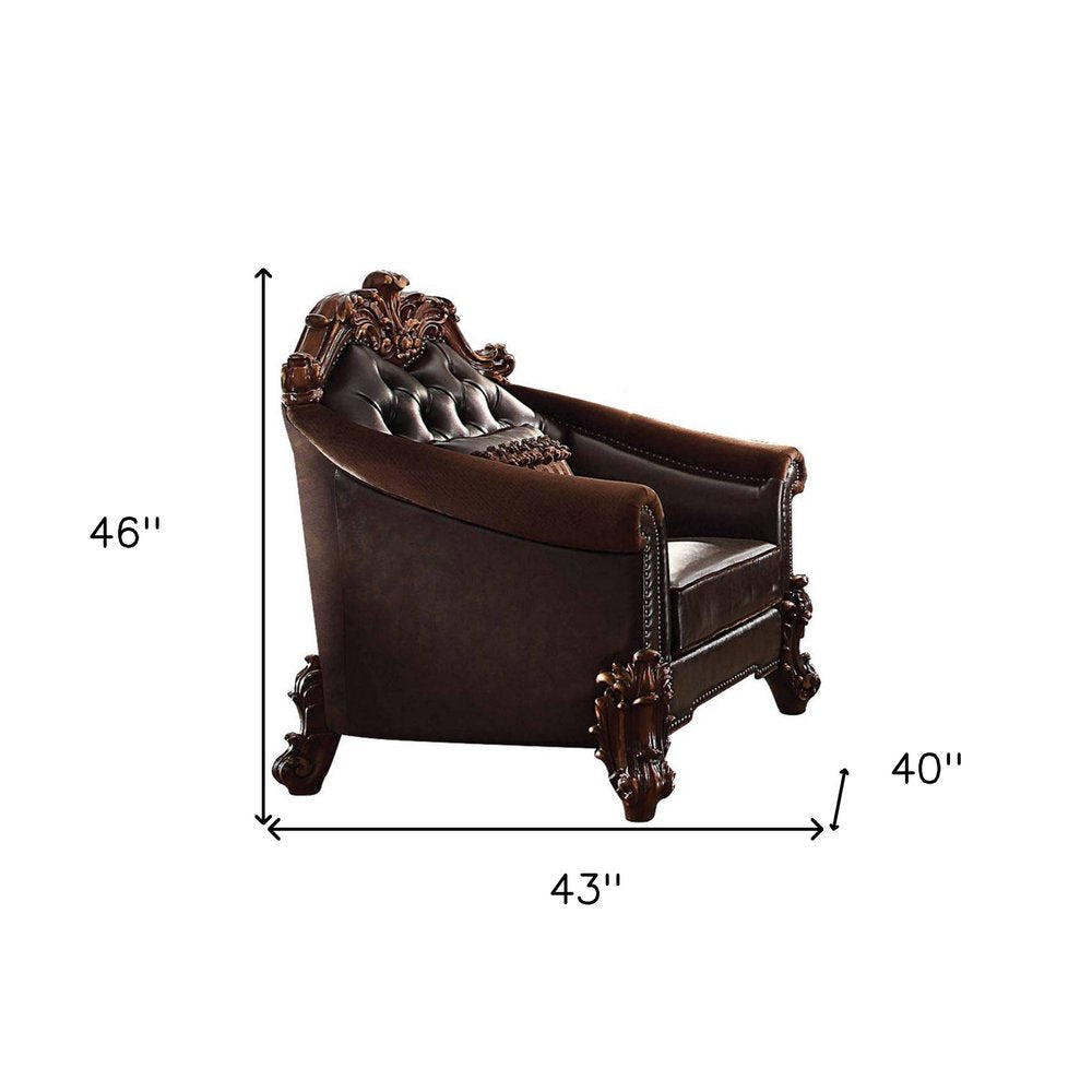43" Dark Brown Faux Leather Tufted Chesterfield Chair And Toss Pillow HomeRoots