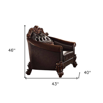 43" Dark Brown Faux Leather Tufted Chesterfield Chair And Toss Pillow HomeRoots
